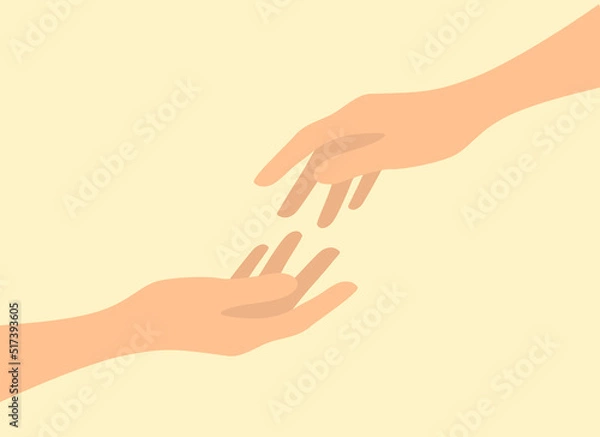 Fototapeta Two hands reach towards each other. Support and helping hand concept. Vector illustration