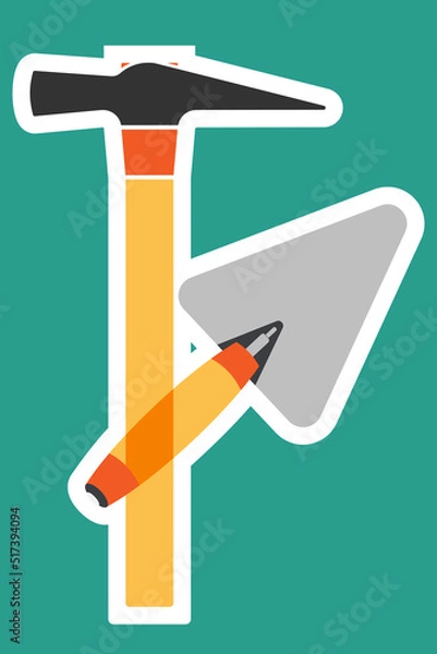 Obraz Hammer and trowel on a green background