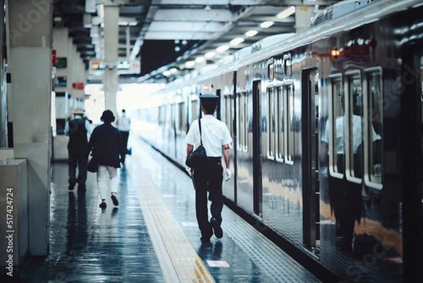Fototapeta プラットホームと駅員