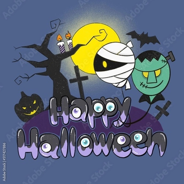 Obraz 闇夜のハロウィンイラスト・紫