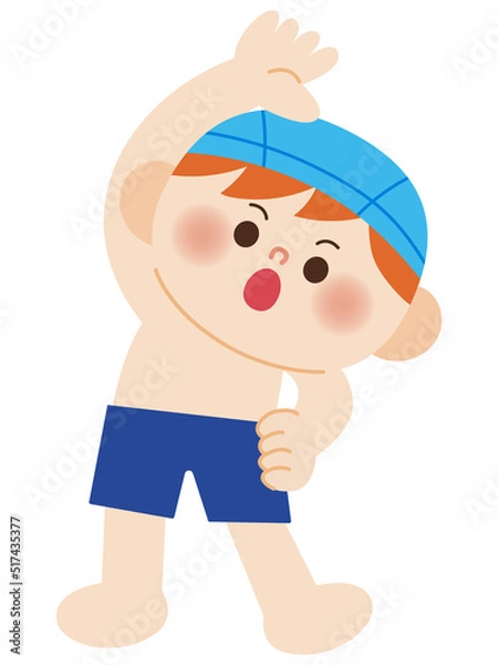 Obraz 準備運動をする水着の男の子のイラスト
