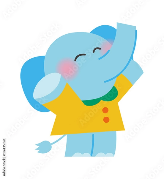 Obraz 雨で水浴びをしてウキウキなぞうさんのイラスト