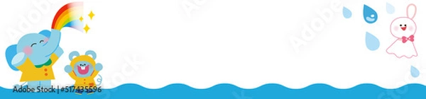 Obraz 雨の日にお出かけするゾウさんとネズミさんのイラスト