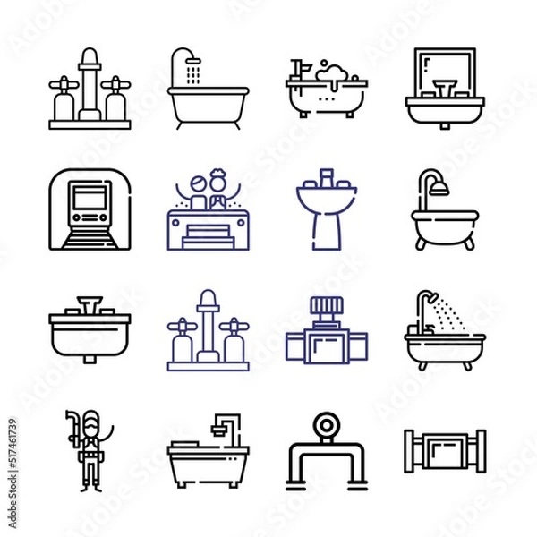 Fototapeta plumbing Icon Set with line icons. Modern Thin Line Style. Suitable for Web and Mobile Icon. Vector illustration EPS 10.