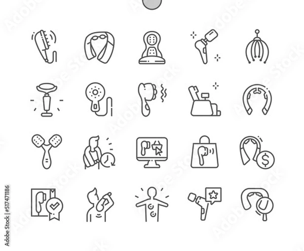 Fototapeta Massager. Body massage equipment for relaxation. Vibrating back massager. Pixel Perfect Vector Thin Line Icons. Simple Minimal Pictogram