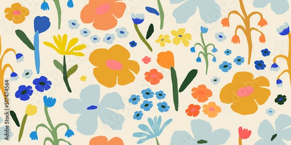 Obraz Hand drawn naive abstract floral print. Cute collage pattern. Fashionable template for design.
