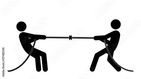 Obraz Set of stick figures tug of war, flat vector illustration.