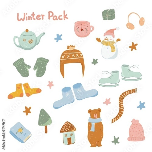 Obraz set of winter collection stickers aesthetic just select and use them for your next winter journal
