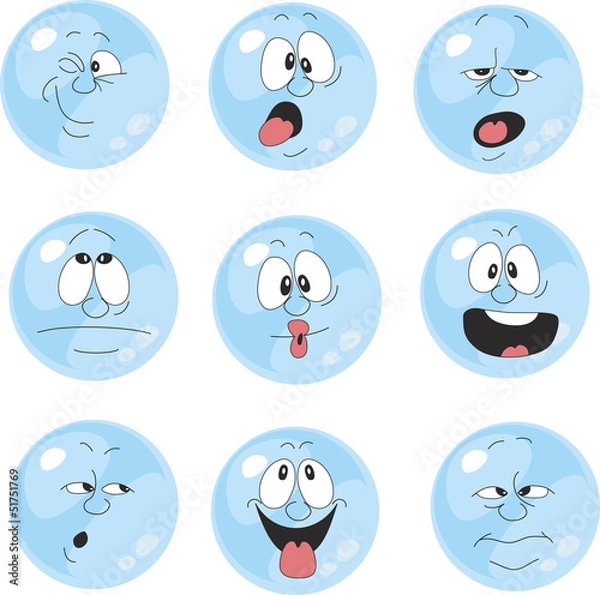 Fototapeta Emotion smiles blue color set  004
