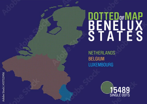 Fototapeta dotted map of the benelux states netherlands, belgium and luxembourg