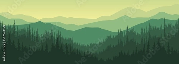 Fototapeta landscape with mountains and pine forests vector picture of nature landscape Template images for landscape designs, posters, presentations.