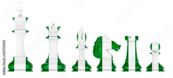 Fototapeta Chess figures with Nigerian flag, 3D rendering