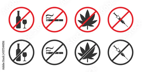 Fototapeta Set of prohibiting signs. No drinking sign. Alcohol forbidden symbol. Vector illustration.