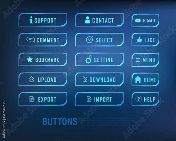 Fototapeta button collection sci-fi style set color blue