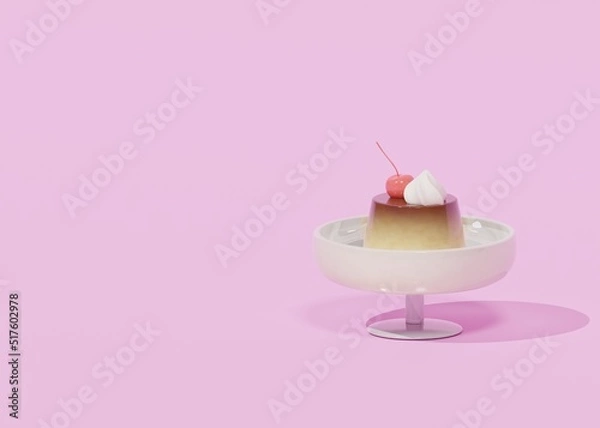 Obraz 3D CG イラスト 立体 プリン スイーツ お菓子 ピンク