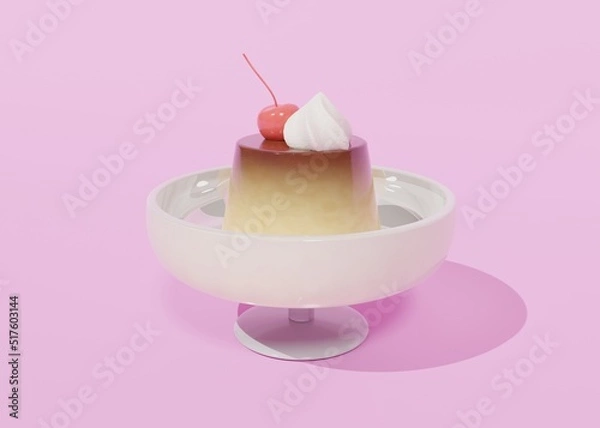 Obraz 3D CG イラスト 立体 プリン スイーツ お菓子 ピンク