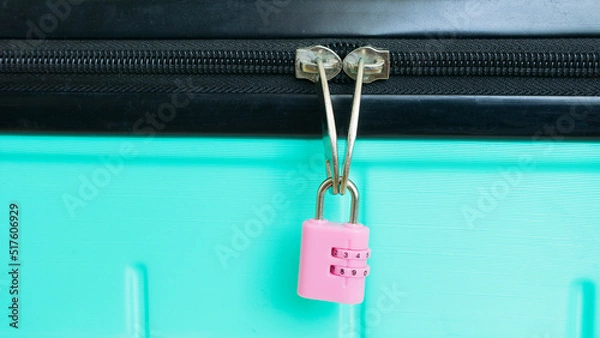 Fototapeta Pink combination lock on suitcase