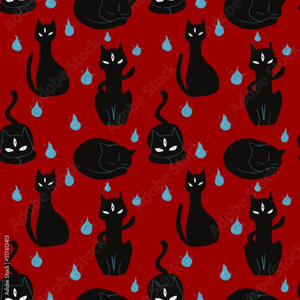 Fototapeta evil cat pattern for wallpaper, background, carpet, textile, clothing, wrapping, batik, fabric, and children's room vector illustration