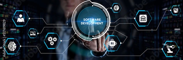 Fototapeta Inscription Software Development on the virtual display. Business, modern technology, internet and networking concept.