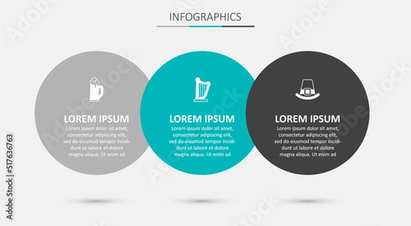Fototapeta Set Harp, Glass of beer and Leprechaun hat. Business infographic template. Vector