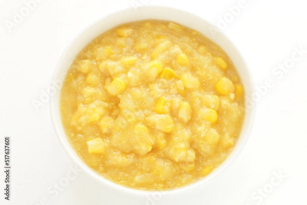 Obraz Sweetcorn paste in white bowl for cooking image 
