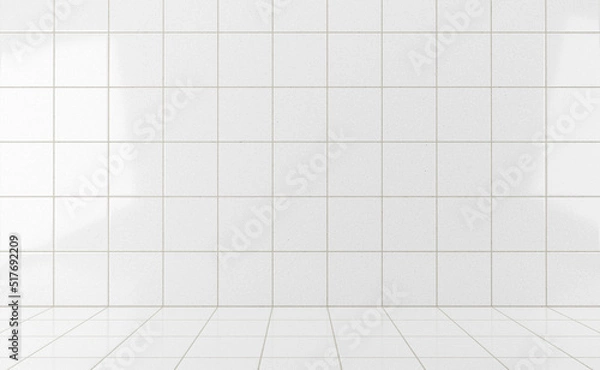Obraz White glossy tiles bathroom or kitchen background with podium