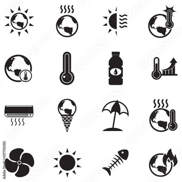 Fototapeta Heatwave Icons. Black Flat Design. Vector Illustration.