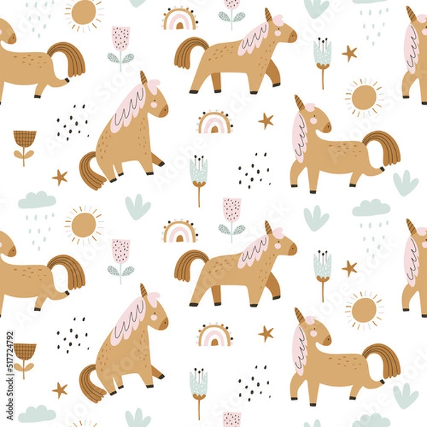 Obraz Pattern with cute unicorn. Vector illustrations
