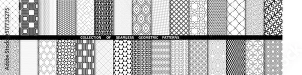 Fototapeta Set of vector seamless geometric patterns for your designs and backgrounds. Geometric abstract ornament. Modern black and white ornaments with repeating elements