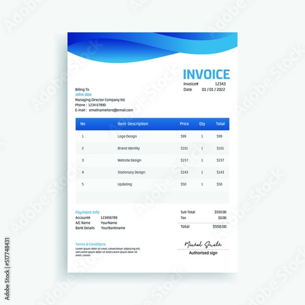 Obraz Modern Business Invoice Template Design Vector.