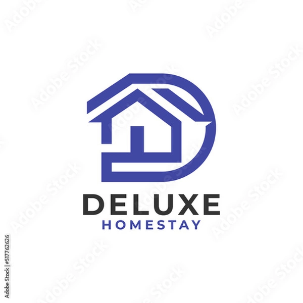 Fototapeta Abstract Initial Letter D with Minimalist House Shape Combination Logo Design.