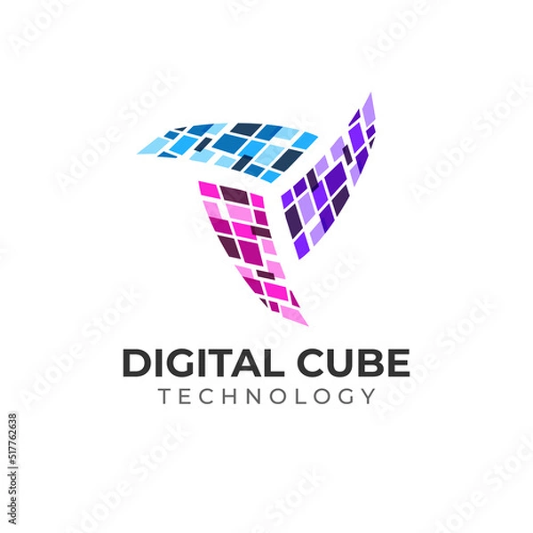 Fototapeta Digital Cube Logo Design with Abstract Futuristic Square Shape Combination Style Concept.