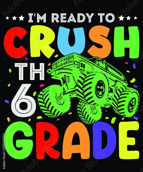 Obraz Back to school monster truck t shirt design