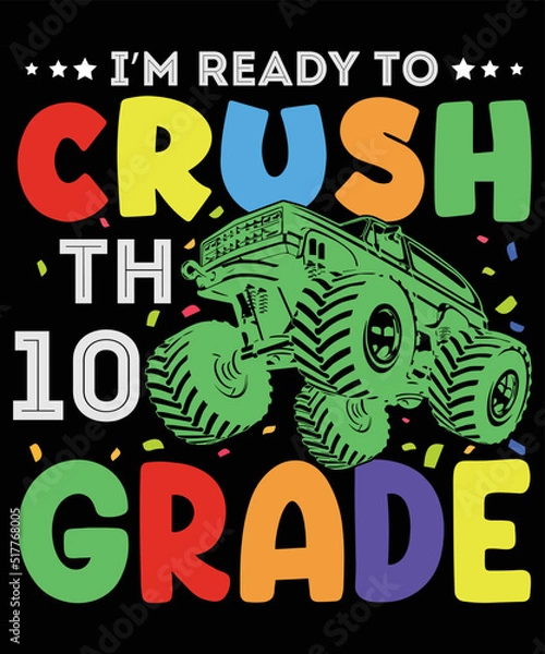 Obraz Back to school monster truck t shirt design