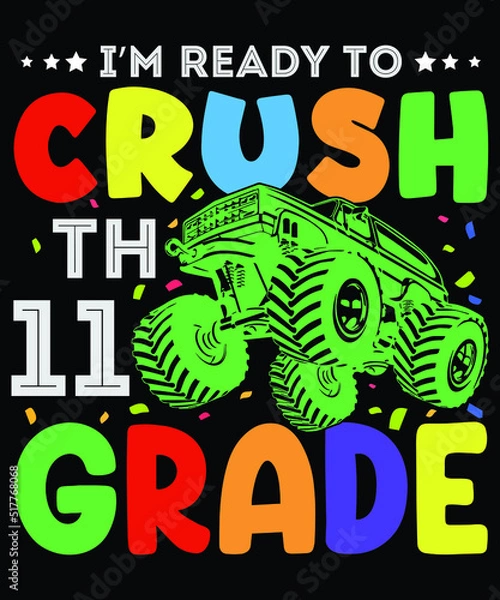 Obraz Back to school monster truck t shirt design