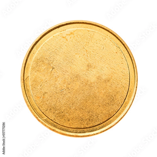 Obraz Golden mockup coin, empty coin with worn surface. Isolated on white. Ready for clipping path.