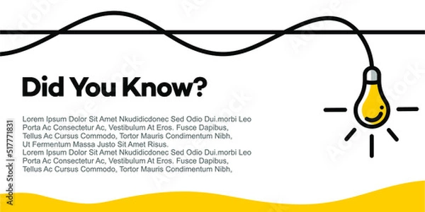 Obraz Did you know vector with hanging light bulb lamp.information template post for social media background, fun fact blank template fyi vector with lightbulb idea and cable symbol element