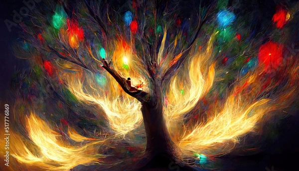 Fototapeta Blazing tree of light and color, original artwork