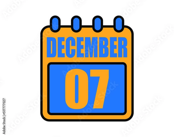 Obraz 7 December calendar. December calendar icon in blue and orange. Vector Calendar Page Isolated on White Background.