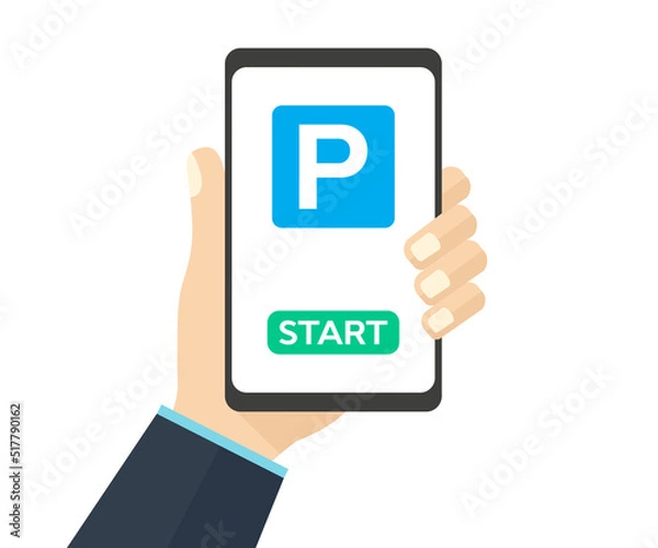 Fototapeta Online parking payment application, city parking logo design. Smart city parking mobile app concept, technology vector design and illustration.
