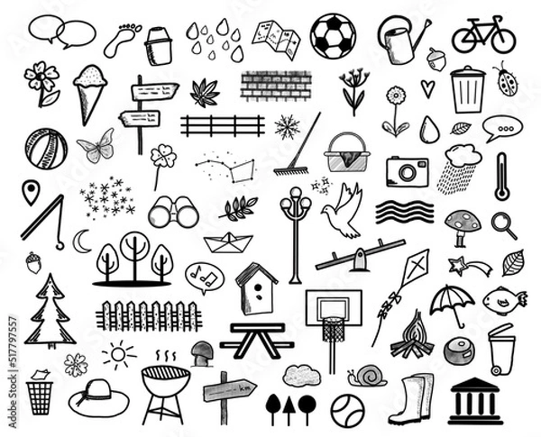 Fototapeta 76x Park - Set - Icons Zeichen Symbole Sketchnotes Doodles Cliparts