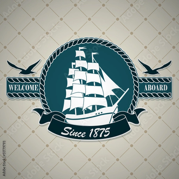 Fototapeta Vintage label with a nautical theme