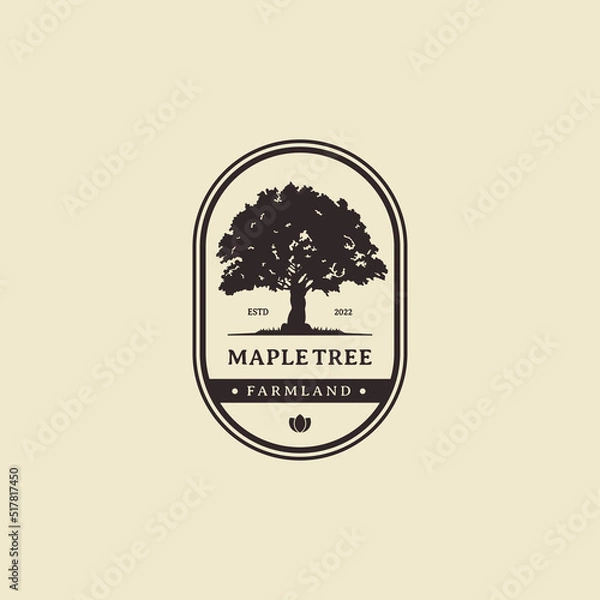 Fototapeta Vintage oak maple tree logo design for farmland, service and residential or for all your ideas