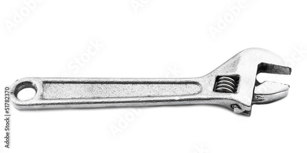 Fototapeta Old adjustable spanner on white background.