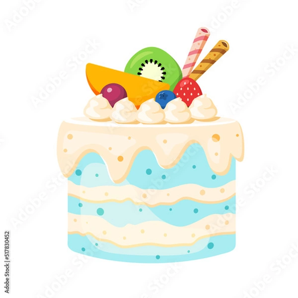 Fototapeta Tropical cake with many kinds of fruit