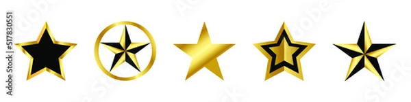 Fototapeta Set of shiny golden star icons isolated on white background. Vector EPS 10