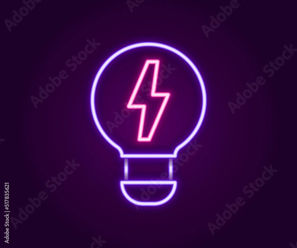 Fototapeta Glowing neon line Creative lamp light idea icon isolated on black background. Concept ideas inspiration, invention, effective thinking, knowledge and education. Colorful outline concept. Vector
