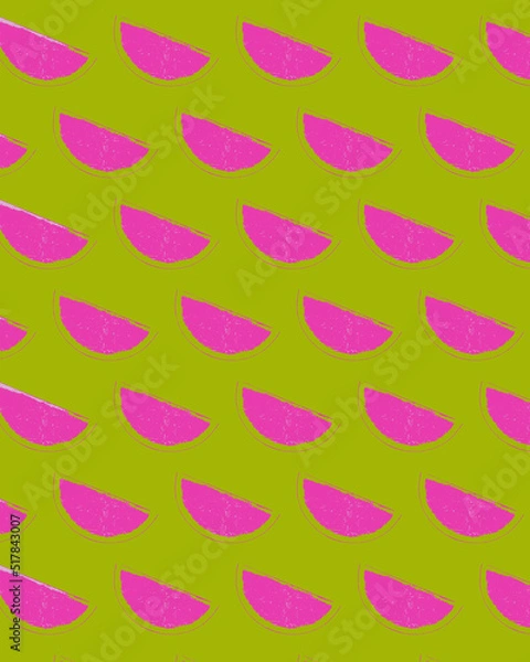 Obraz Watermelon seamless pattern. Tropical fruit on a green background. 