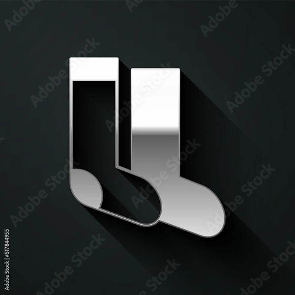 Fototapeta Silver Socks icon isolated on black background. Long shadow style. Vector