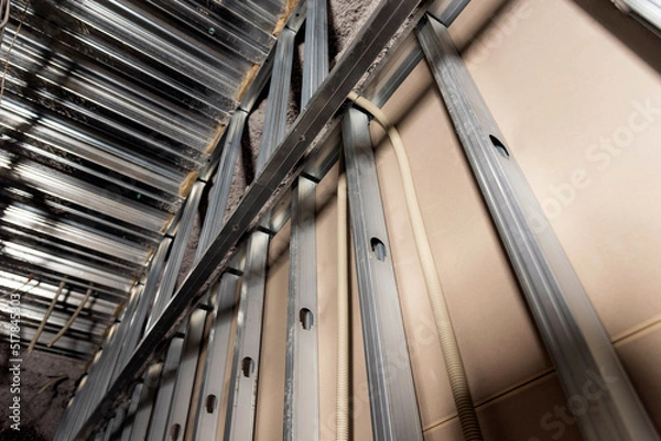 Obraz Steel Studs for Wall Framing: Interior work, partition wall work, electrical equipment work.